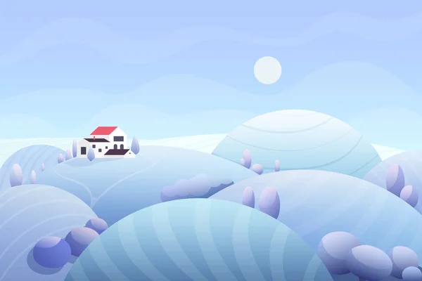 Ferme et champs saison d'hiver paysage plat vecteur illustration — Image vectorielle