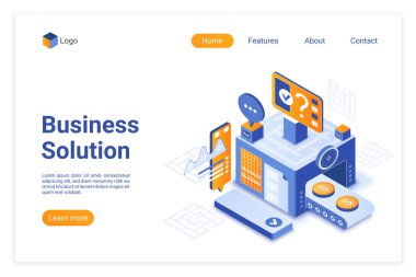 İş çözümü isometrik vektör açılış sayfası şablonu