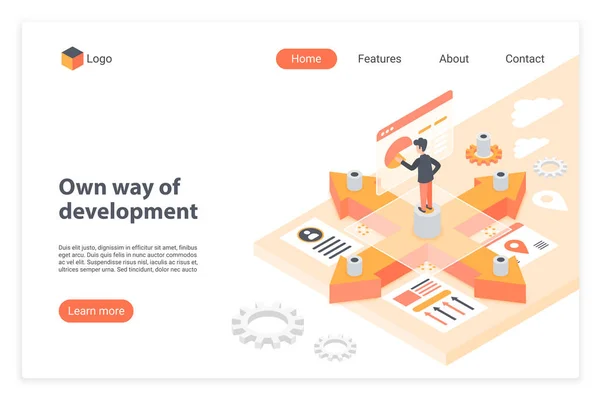 Entwicklung Weg isometrischer Vektor Landing Page Template — Stockvektor