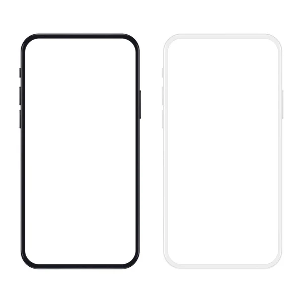 Nouvelle version de smartphone mince noir et blanc avec écran blanc vierge. Illustration vectorielle réaliste . — Image vectorielle