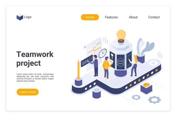 Шаблон целевой страницы проекта командной работы — стоковый вектор