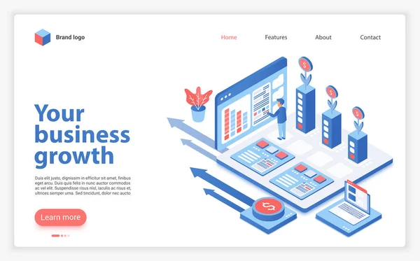 Su plantilla de vector de landing page de crecimiento empresarial — Vector de stock