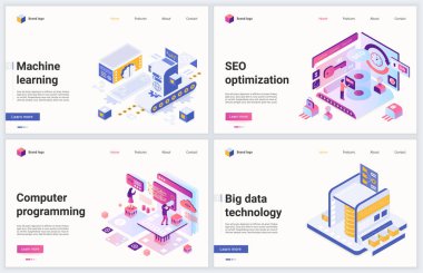 Isometric data analizi teknoloji vektör illüstrasyonu, karikatür 3d araştırma analitik servisi, programlama, geliştirme ve veritabanı optimizasyonu