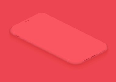 Yumuşak izometrik kırmızı vektör akıllı telefon. Herhangi bir UI arayüzü, reklam ve test sunumu eklemek için 3D gerçekçi boş ekran telefon şablonu. Yüzen yumuşak tasarım görünümü