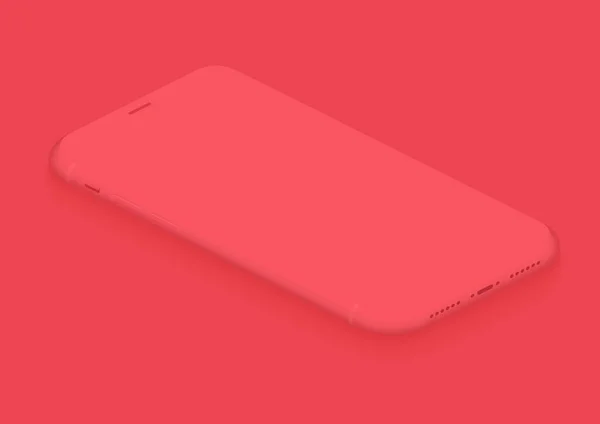 Weiches isometrisches rotes Vektorsmartphone. 3D realistische Vorlage für leere Bildschirme zum Einfügen einer beliebigen Benutzeroberfläche, Werbung, Testpräsentation. Schwimmende Soft-Mock-up-Design-Perspektive Ansicht — Stockvektor