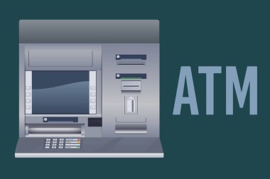 ATM Otomatik veznedar makine para gerçekçi vektör illüstrasyonu.