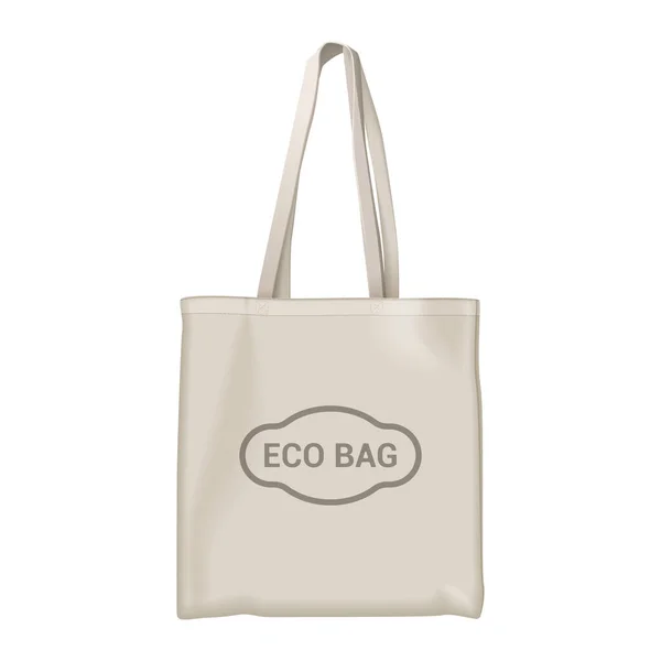 Eco bag διανυσματική απεικόνιση, κινούμενα σχέδια επίπεδη κλωστοϋφαντουργίας φιλικό προς το περιβάλλον αγοραστή με Eco τσάντα επιστολόχαρτα, οικολογική τσάντα ψώνια απομονώνονται σε λευκό — Διανυσματικό Αρχείο