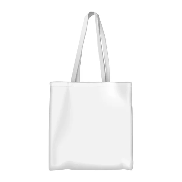 Voll weiße Eco Bag Attrappe Vektor Illustration. Cartoon flache Textilien umweltfreundliche Shopper mit Öko-Tasche Schriftzug, ökologische Einkaufen Handtasche Markt Käufe, sparen Natur Ökologie isoliert. — Stockvektor