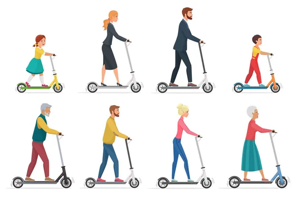 Personnes sur scooter électrique ensemble — Image vectorielle