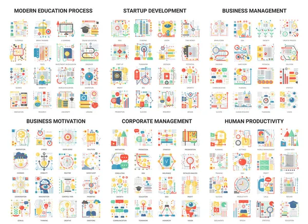 Processo de educação moderna, desenvolvimento de startup, gestão de negócios, motivação, gestão corporativa, produtividade humana —  Vetores de Stock