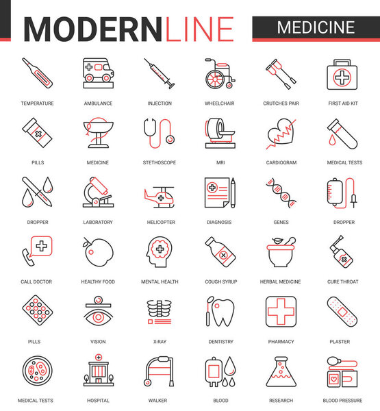 Medicine healthcare line icon vector illustration set, medical health care symbols for mobile apps with hospital research lab equipment, doctor treatment