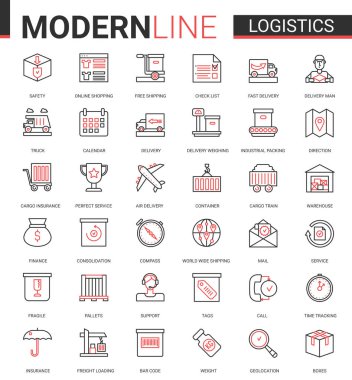 Lojistik ulaşım, dağıtım servisi düz çizgi ikon vektör çizimi taşınabilir uygulama web sitesi, depo yükleme, nakliye