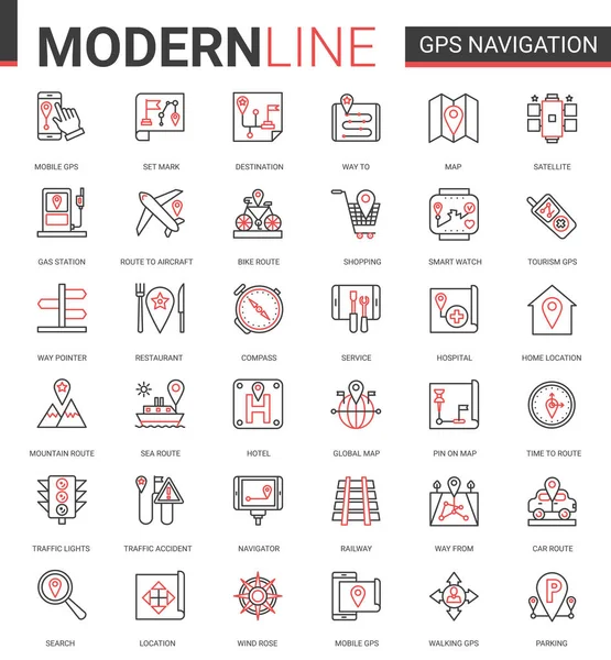 Gps Navigation Service Line Icon Vektor Illustration Set Sammlung von Reisesymbolen für mobile Navigator, Karte Geo-Standort von zu Hause oder Reiseziel — Stockvektor