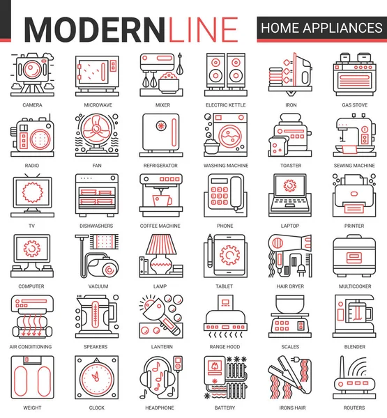 Haushaltsgeräte Linie Icon Vector Illustration Set für die Hausreinigung, Küche oder Bad Haushaltsgegenstände, Haarpflege und elektronische Geräte skizzieren Sammlung — Stockvektor