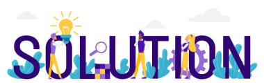 Çözüm sözcüğü kavramı, çizgi film düz iş adamları büyük çözüm harflerinin yanında duruyor.