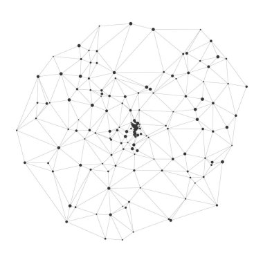 Beyin hücrelerini, nöral yolları veya yapay zeka kavramlarını temsil eden, bilim, teknoloji ya da veri arkaplan çizimi için ideal olan bağlı noktalardan oluşan geometrik ağ