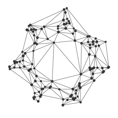 Modern çokgen ağ yapısı ile bağlı noktalar dairesel soyut donut şekli oluşturarak teknolojinin bilimsel veri görselleştirmesi ve dijital arkaplan vektör çizimi için idealdir