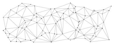 Kaotik çizgilere sahip soyut çokgen ağ ve bağlı noktalar beyaz arkaplan çizimi üzerinde izole edilmiş teknoloji arka planı, bilim konseptleri veya dijital ağ temaları için mükemmel