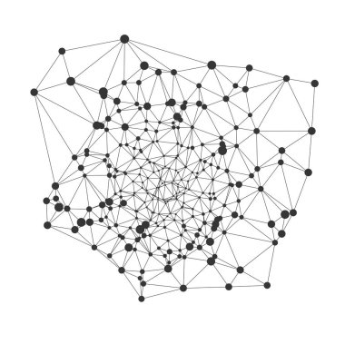 Teknoloji geçmişi, bilim sunumları veya beyaz arkaplan vektör ilüstrasyonunda izole edilmiş dijital iletişim kavramları için mükemmel olan bağlantı noktaları ve çizgilerle modern soyut ağ örgüsü
