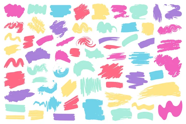 Rengarenk el çizimleri çeşitli şekiller, kıvrımlar, biçimler, fırça darbeleri ve karalama nesneleri. Grunge desenli soyut modern minimalist vektör illüstrasyonu.