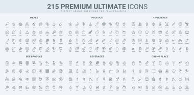Arı balı, şeker ve tatlandırıcı, sebze ve meyve çizgisi ikonu. Alkol partisi için içecekler, kahvaltı için yemek, restoranda öğle ve akşam yemeği veya evde ince siyah ana hatlı vektör çizimi