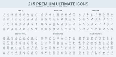 Yemek pişirme, yemek yeme, sağlıklı beslenme ve yemekle ilgili konuları kapsayan geniş bir simge seti. Taze malzemeler, tarifler ve sürdürülebilirlik içeren aşçılık projeleri için mükemmel..