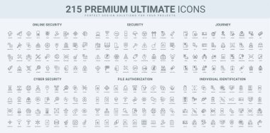 Siber Güvenlik Ağı Koruma, Çevrimiçi Güvenlik ve Güvenlik, Kimlik ve Kanıt Belgesi Satır simgesi ayarlandı. İşaretleme ve damgalama onaylama dosyası, vize ince siyah ana hatlı semboller vektör illüstrasyonu