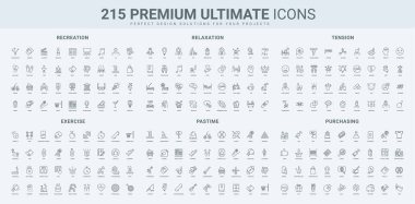Mağaza satışları ve satın alma, eğlence ve eğlence için ödeme, hobi çizgisi ikonu seti. Stres atma, zihinsel bozukluk terapisi ve meditasyon, mağaza teslimatı ince siyah ana hatlı semboller vektör çizimi