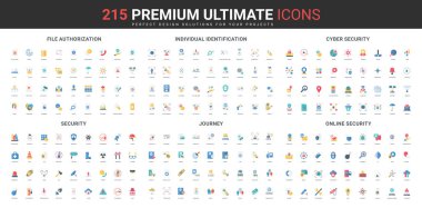 Dosya ve belge yetkilendirmesi, çevrimiçi güvenlik, kişi renk simgesi tanımlaması. Sektör işçilerinin sağlığını korumak için güvenlik ekipmanları, seyahat için vize düz elementler vektör illüstrasyonu