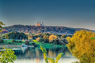 Orman ve nehir yaz güneş tarafından aydınlatılmış