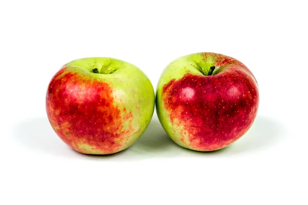 Ett Äpple Vit Bakgrund Med Ett Grönt Blad — Stockfoto