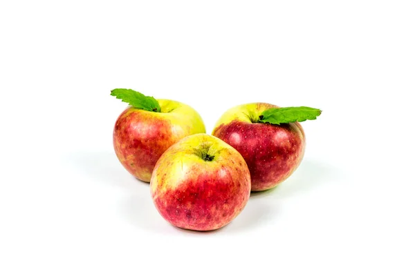 Mogna Äpple Med Grönt Blad — Stockfoto