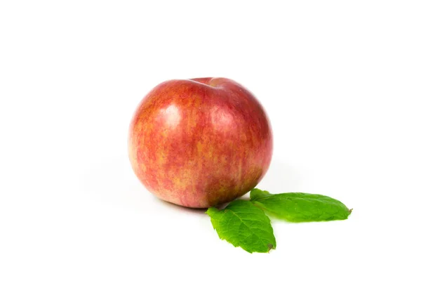 Mogna Äpple Med Grönt Blad — Stockfoto