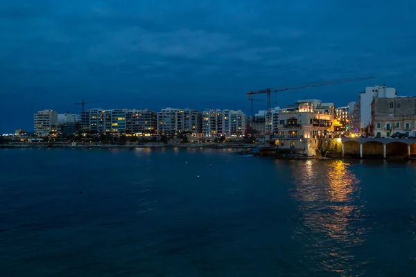 Sliema Bij Nacht Verlicht Doorlichten Malta — Stockfoto