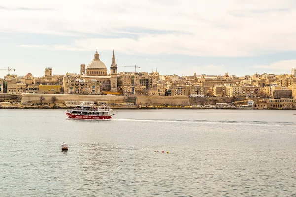 Λιμάνι Και Μαρίνα Στη Σλιέμα Και Πανόραμα Της Βαλέτα Μάλτα — Φωτογραφία Αρχείου