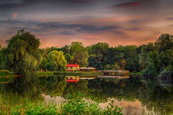 Sunset City Park End Summer — Stock Photo, Image