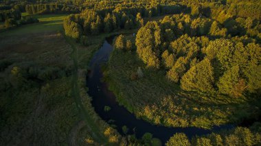 Polonya 'nın merkezinde yeşil çayırlar ve ormanlar arasında akan küçük bir nehir..