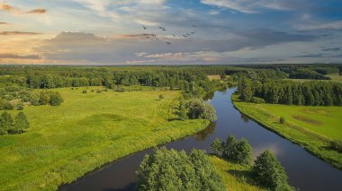 Widawka nehri yukarıdan görüldü, Polonya.