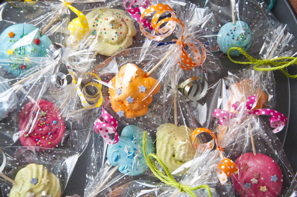 Wrapped candies with transparent cellophane background