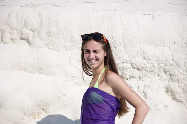 Mar Morto Costa Salgada Menina Sexy Férias Verão Pamukkale Mulher — Fotografia de Stock