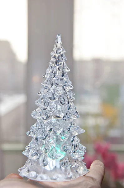 Κρύσταλλο Πάγο Χριστούγεννα Νέο Έτος Διακόσμηση Δέντρο Μικρή Μινιατούρα Από — Φωτογραφία Αρχείου