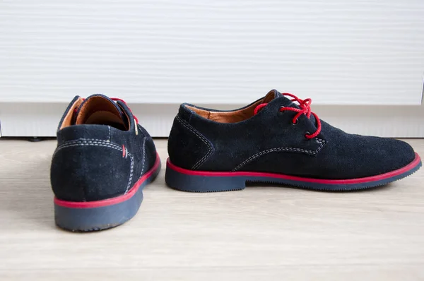 Moderne Weibliche Oder Männliche Schuhe Oder Stiefel Aus Blauem Wildleder — Stockfoto