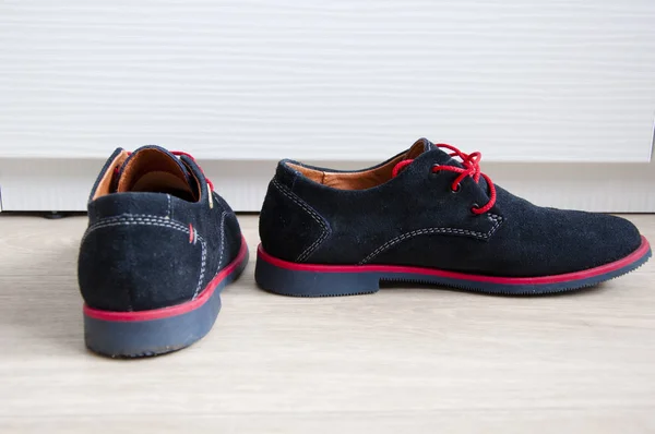 Chaussures Bottes Modernes Pour Femmes Hommes Daim Bleu Avec Lacets — Photo