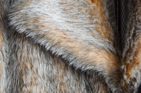 Beautiful Faux Artificial Fur Coat Orange Grey Color Fashionable Fluffy — Stock Photo, Image