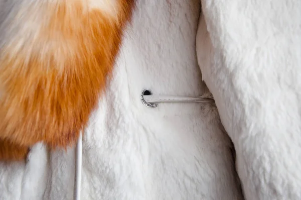 Beautiful Natural Real Fur Coat Red Fox White Rabbit Hanging — Stock Photo, Image