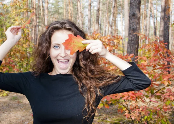 Young Sexy Woman Girl Long Brunette Curly Hair Pretty Happy — Stock Photo, Image