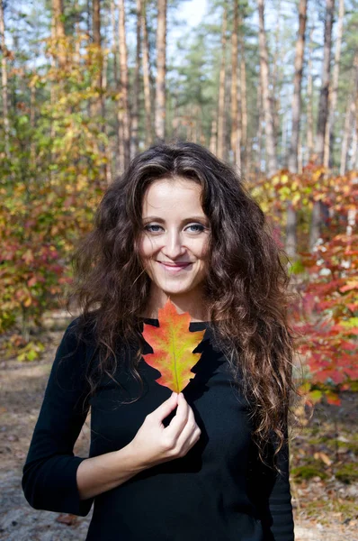 Young Sexy Woman Girl Long Brunette Curly Hair Pretty Happy — Stock Photo, Image