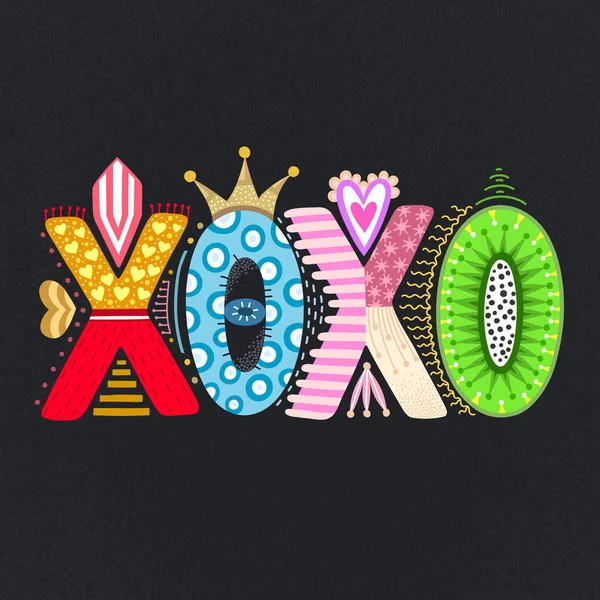 Xoxo. Kézzel rajzolt betűkkel. Boldog Valentin napot — Stock Vector