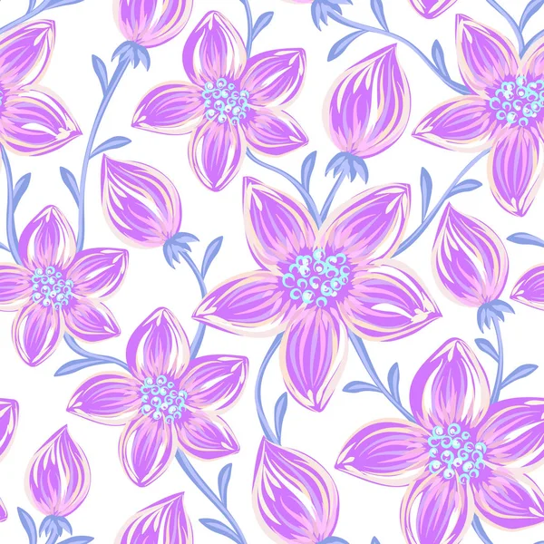 Florales nahtloses Muster. Handgezeichnete Blumen — Stockvektor