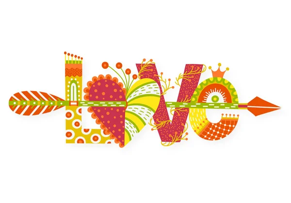 Love. Hand drawn lettering. Happy Valentine's Day — Stock Vector